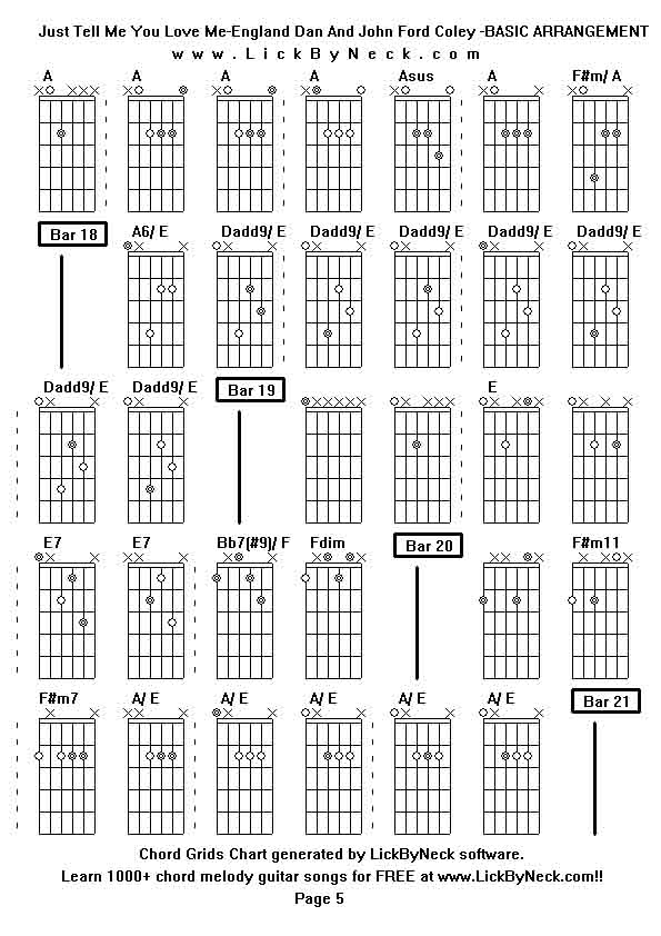 Chord Grids Chart of chord melody fingerstyle guitar song-Just Tell Me You Love Me-England Dan And John Ford Coley -BASIC ARRANGEMENT,generated by LickByNeck software.